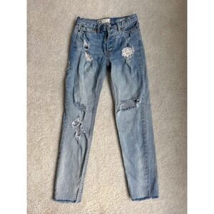 Free People Skinny Ankle Medium Distressed Ripped Jeans Size 24